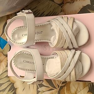 Chrisrie & Jill White Leather Sandals with Ankle Strap